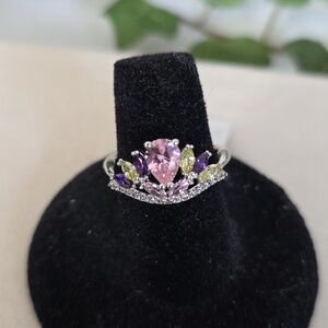 Pretty Silver White Gold Filled Ring Pink Purple Stones